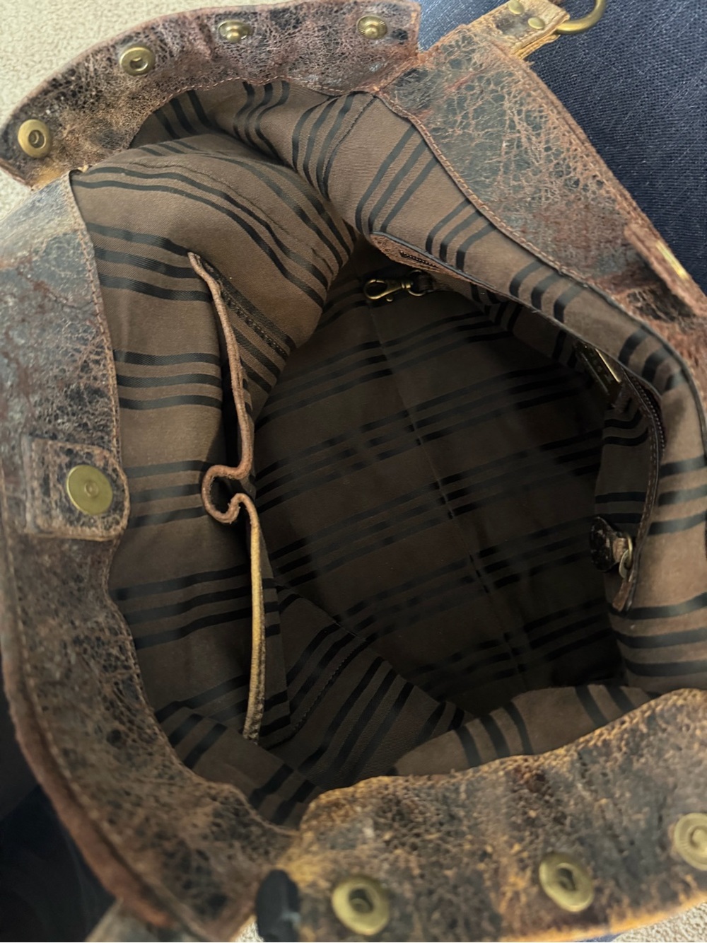 Frye Deborah Studded Distressed Brown Leather Shoulder Bag - Picture 9 of 13